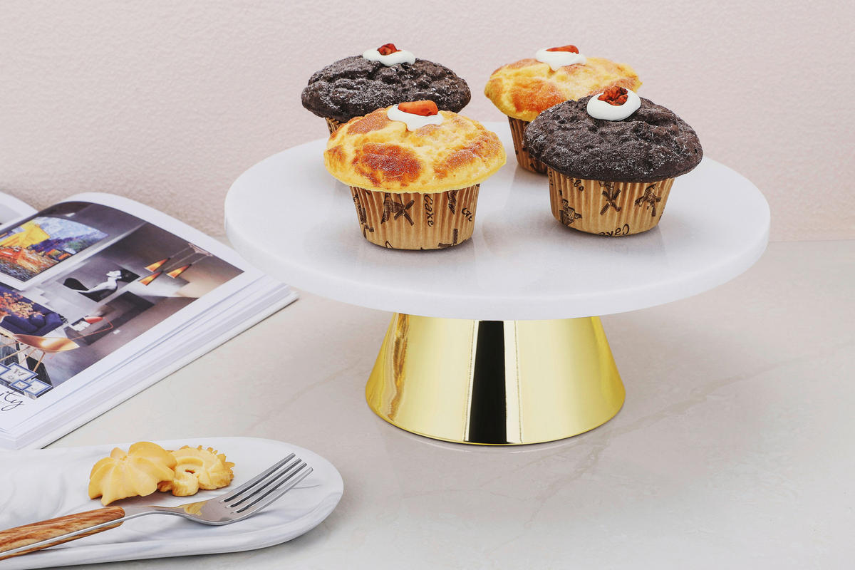 Platou Cu Picior Pentru Tort 30 cm   - auriu, Basics, metal/piatră (30cm) - Echtwerk