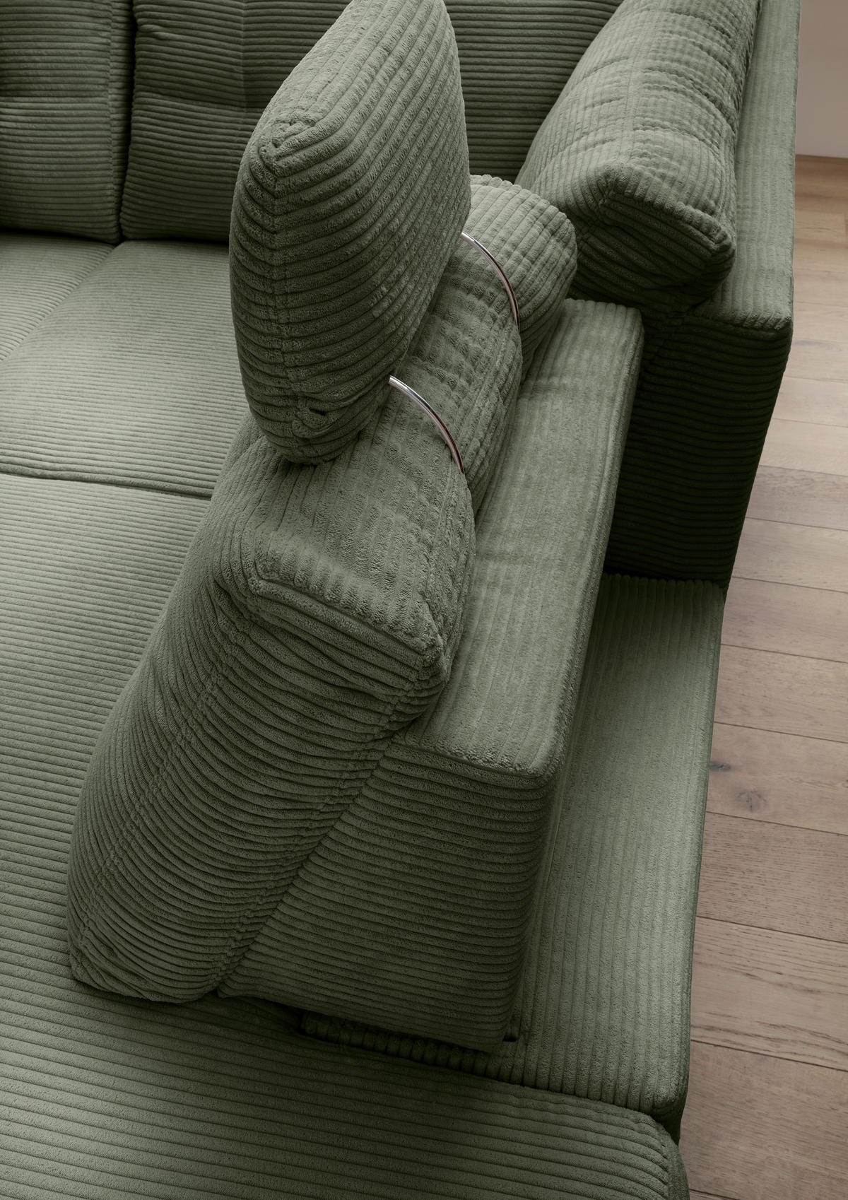 ECKSOFA in Cord Dunkelgrün  - Dunkelgrün/Naturfarben, Modern, Holz/Textil (274/206cm) - Livetastic