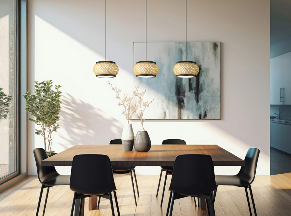 LED-HÄNGELEUCHTE 92/22/120 cm  - Schwarz/Naturfarben, Design, Holz/Kunststoff (92/22/120cm) - Globo