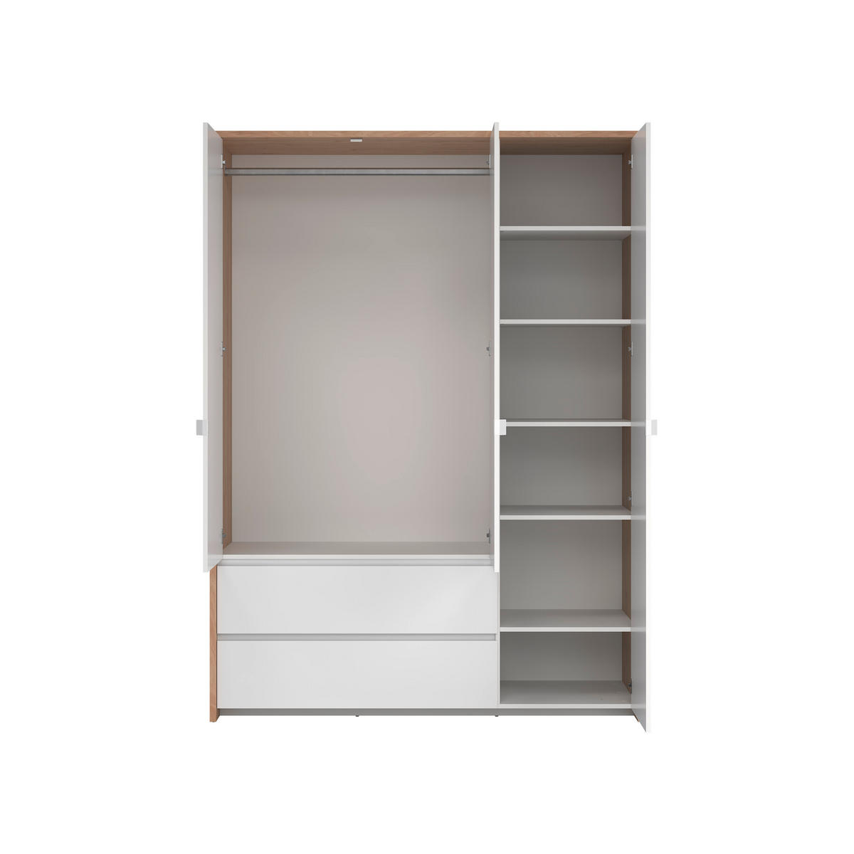 DREHTÜRENSCHRANK 149/202/58 cm 3-türig Eichefarben, Weiß  - Eichefarben/Silberfarben, KONVENTIONELL, Holzwerkstoff/Metall (149/202/58cm) - Boxxx