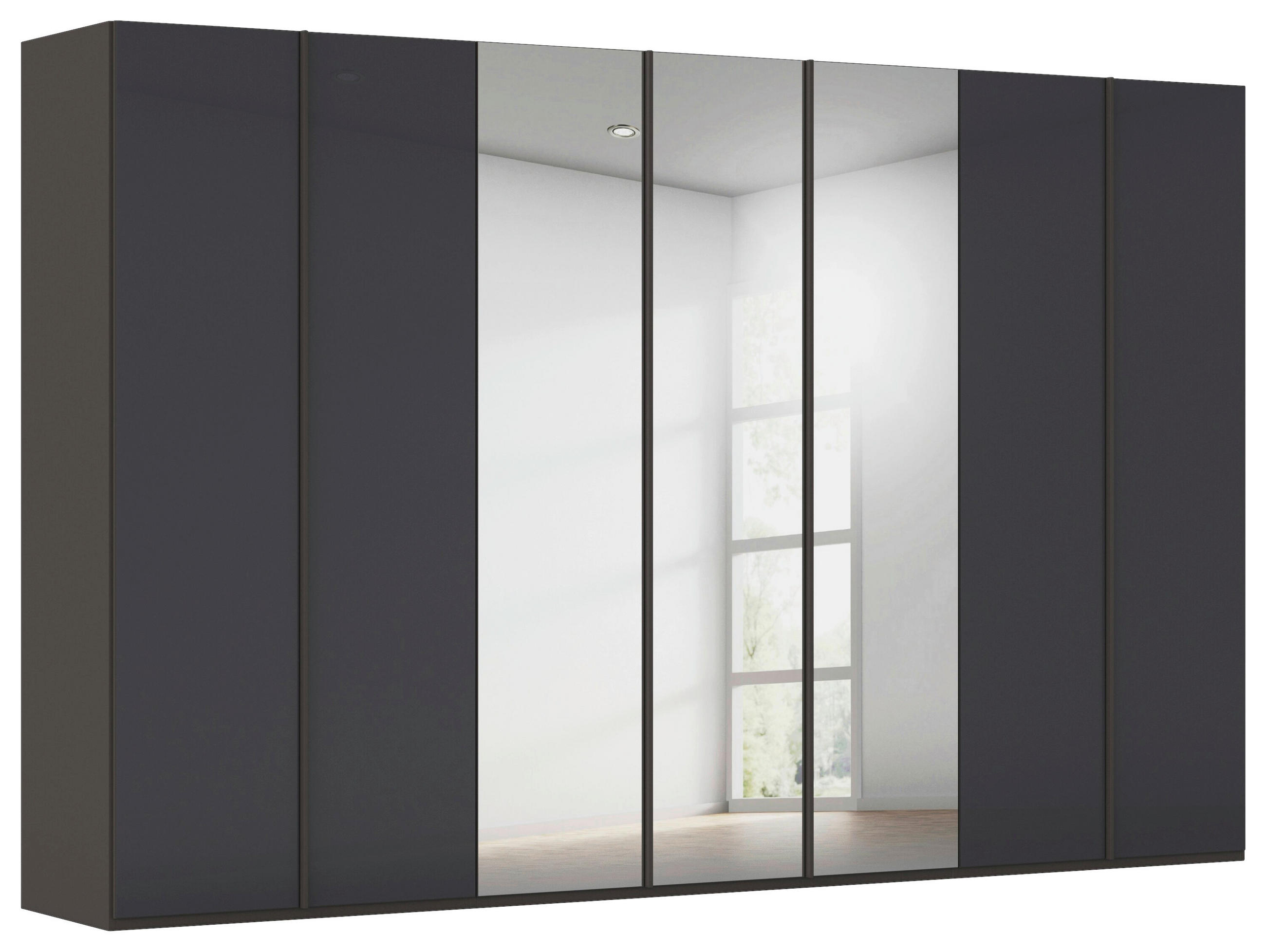 DREHTÜRENSCHRANK 350/223/61 cm,  in Graphitfarben, 7  - Graphitfarben, Basics, Glas/Holzwerkstoff (350/223/61cm) - Novel