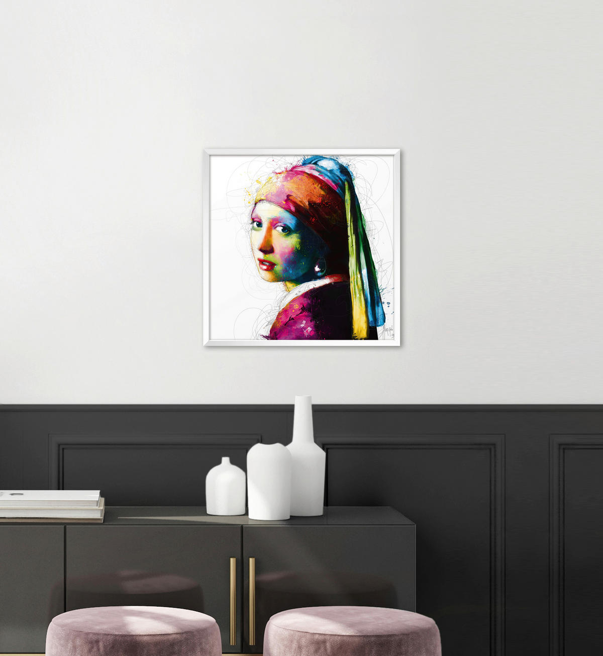 KUNSTDRUCK Frauen 30/30 cm  - Blau/Currygelb, Basics, Papier (30/30cm) - Monee