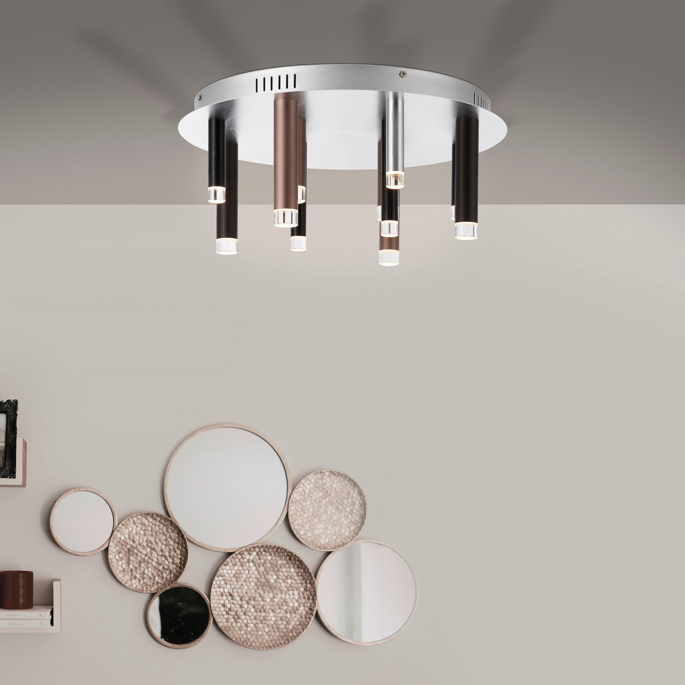 LED-DECKENLEUCHTE CEMBALO 50,5/21,5 cm   - Schwarz/Alufarben, Design, Kunststoff/Metall (50,5/21,5cm) - Brilliant