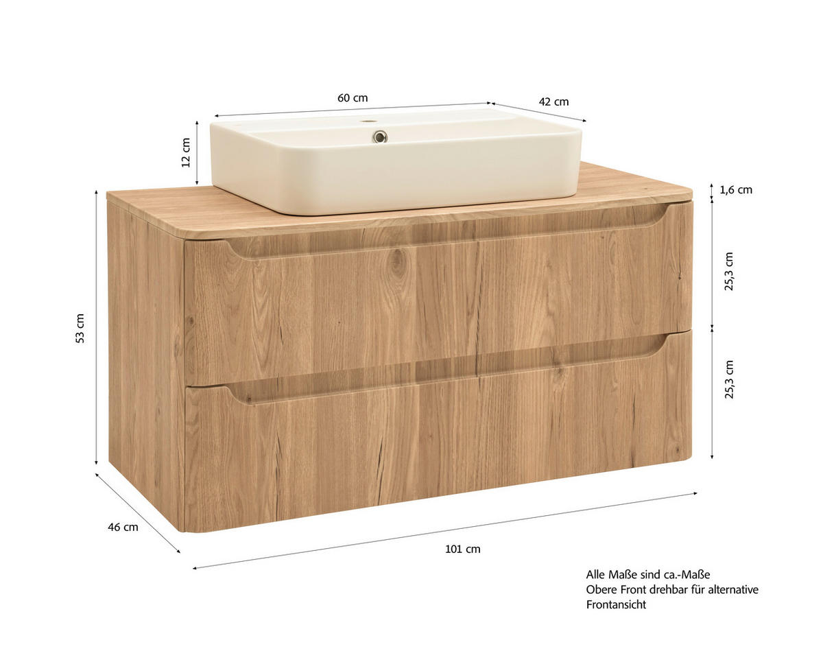 WASCHTISCHKOMBI 101 cm  - Wildeiche/Weiß, KONVENTIONELL, Keramik/Holzwerkstoff (101cm) - Held