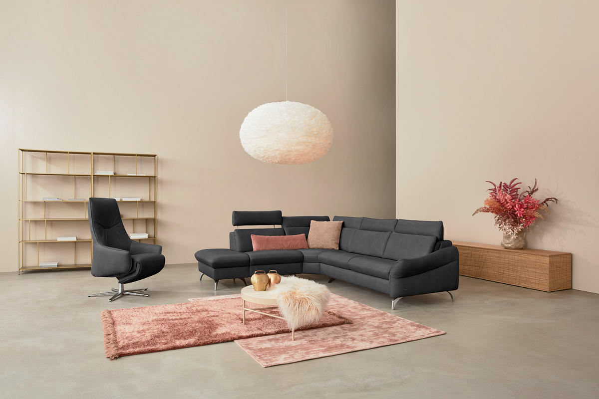 ECKSOFA in Echtleder Dunkelgrau  - Edelstahlfarben/Dunkelgrau, Konventionell, Leder/Metall (242/296cm) - Himolla Komfortklass