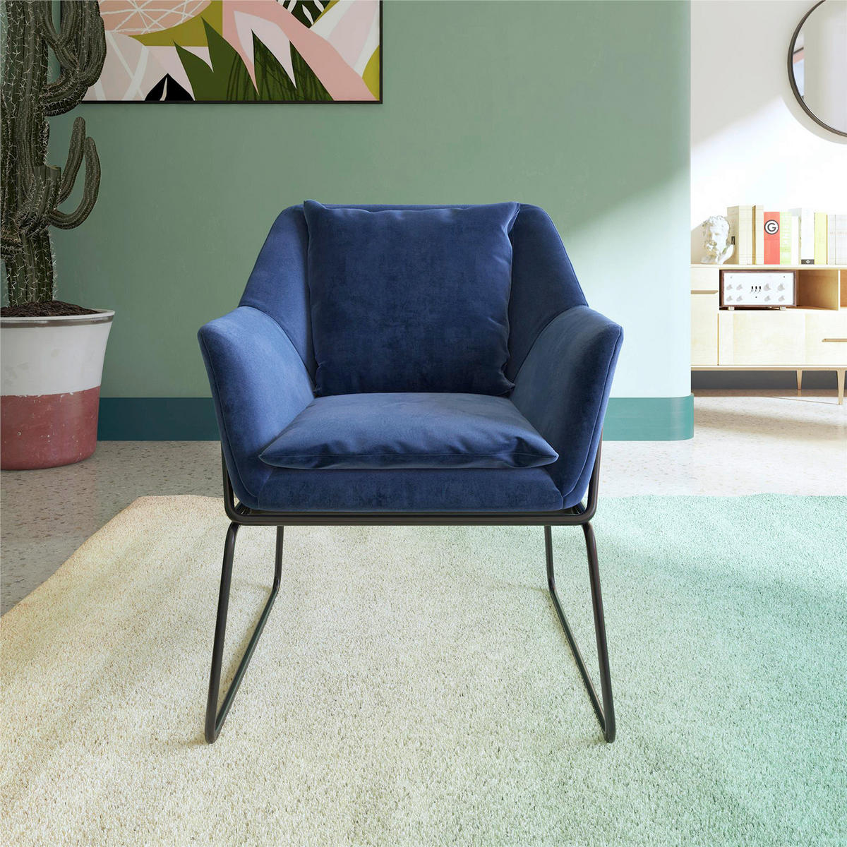 STUHL  in Stahl Velours  - Blau/Schwarz, Design, Textil/Metall (71/81/66cm) - MID.YOU