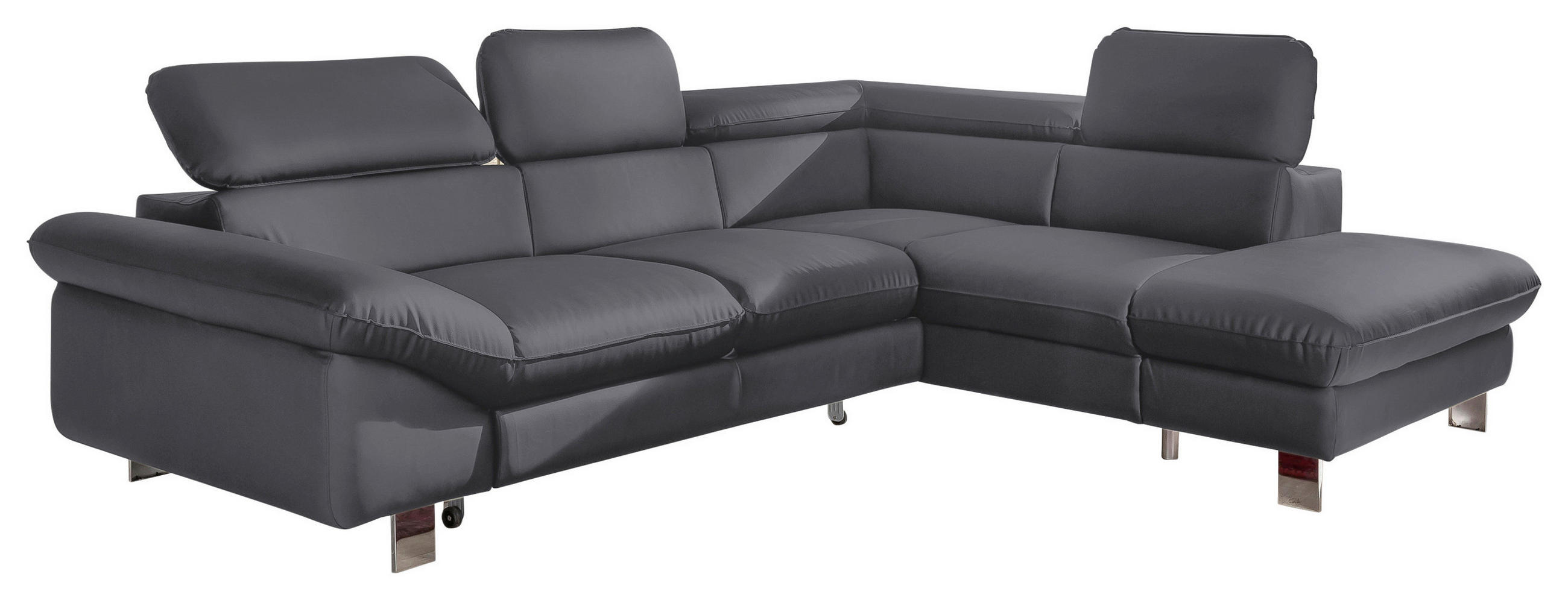 WOHNLANDSCHAFT Fango Lederlook Bettkasten, Schlaffunktion, Rücken echt, Kopfteilverstellung  - Chromfarben/Fango, MODERN, Textil/Metall (266/214cm) - MID.YOU