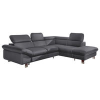 WOHNLANDSCHAFT Fango Lederlook Bettkasten, Schlaffunktion, Rücken echt, Kopfteilverstellung  - Chromfarben/Fango, MODERN, Textil/Metall (266/214cm) - MID.YOU