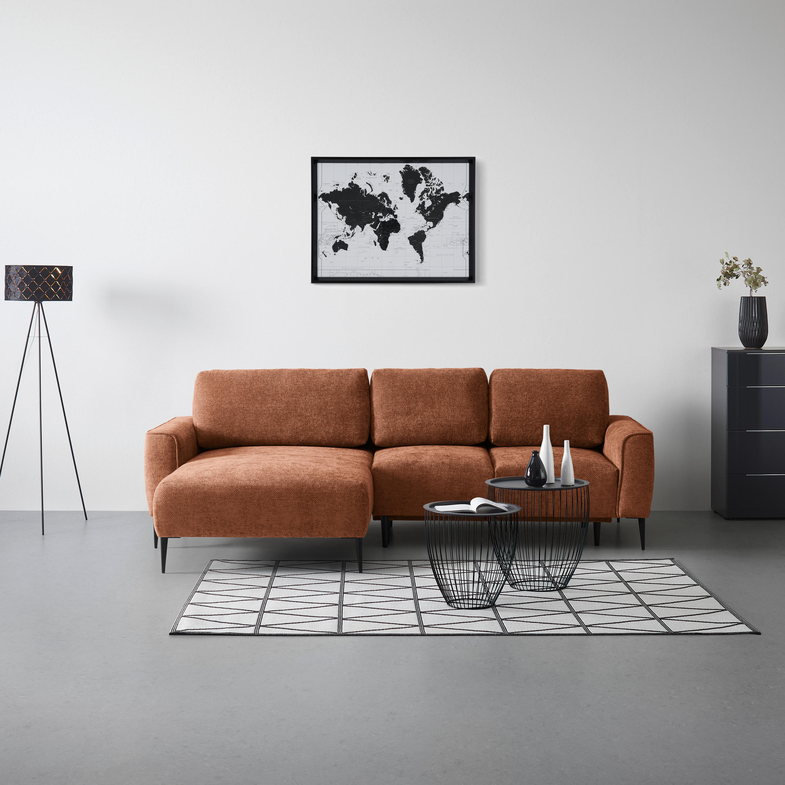 HÖRNSOFFA i vävt tyg terrakotta  - svart/terrakotta, Modern, metall/textil (164/255cm) - MID.YOU