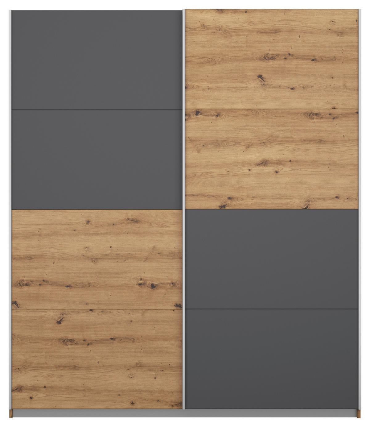 SCHWEBETÜRENSCHRANK 181/197/61 cm 2-türig Graphitfarben, Eiche Artisan  - Graphitfarben/Alufarben, MODERN, Holzwerkstoff/Metall (181/197/61cm) - Rauch Möbel