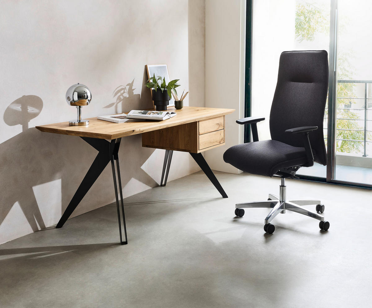 SCHREIBTISCH 160/70/75 cm  in Eichefarben  - Eichefarben/Schwarz, Natur, Holz/Metall (160/70/75cm) - Linea Natura