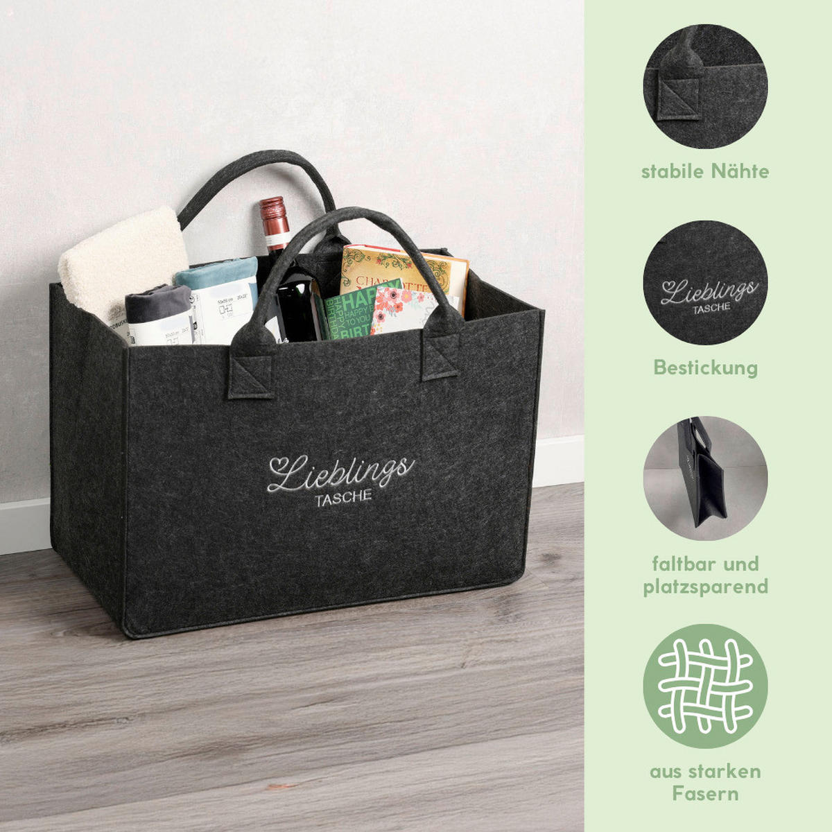 EINKAUFSTASCHEN 2ER SET  - Dunkelgrau/Hellgrau, Basics, Kunststoff (50/34/25cm) - Kesper