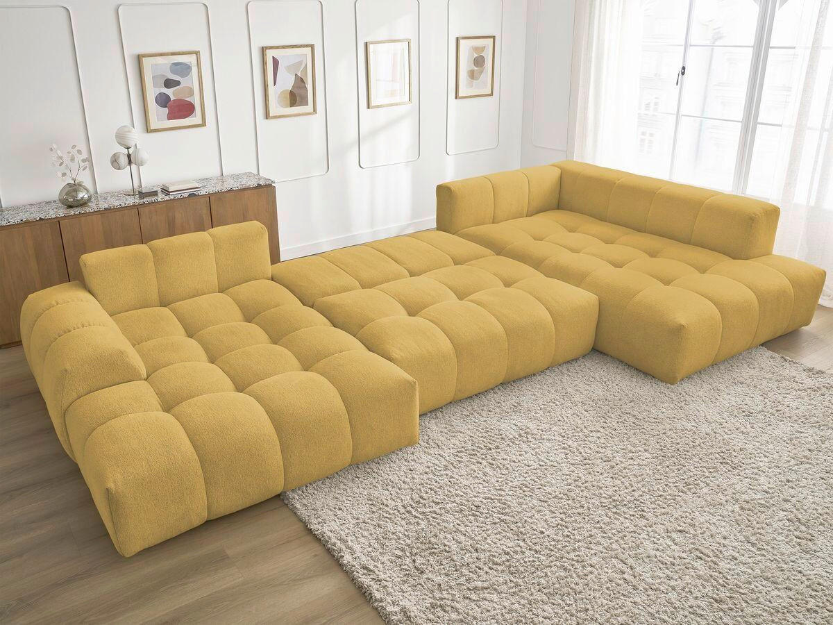 ECKSCHLAFSOFA EVEREST  mit Rücken echt, Armteil links, Armteil rechts Flachgewebe Gelb  - Gelb/Schwarz, MODERN, Kunststoff/Textil (198/423/212cm)