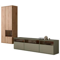 WOHNWAND  in Buchefarben, Schilfgrün  285/215/45 cm  - Schilfgrün/Buchefarben, KONVENTIONELL, Glas/Holzwerkstoff (285/215/45cm) - Venda