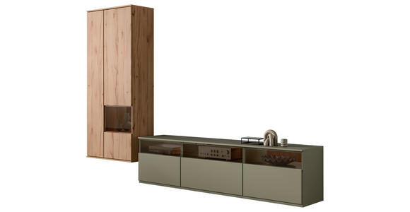 WOHNWAND  in Buchefarben, Schilfgrün  285/215/45 cm  - Schilfgrün/Buchefarben, KONVENTIONELL, Glas/Holzwerkstoff (285/215/45cm) - Venda