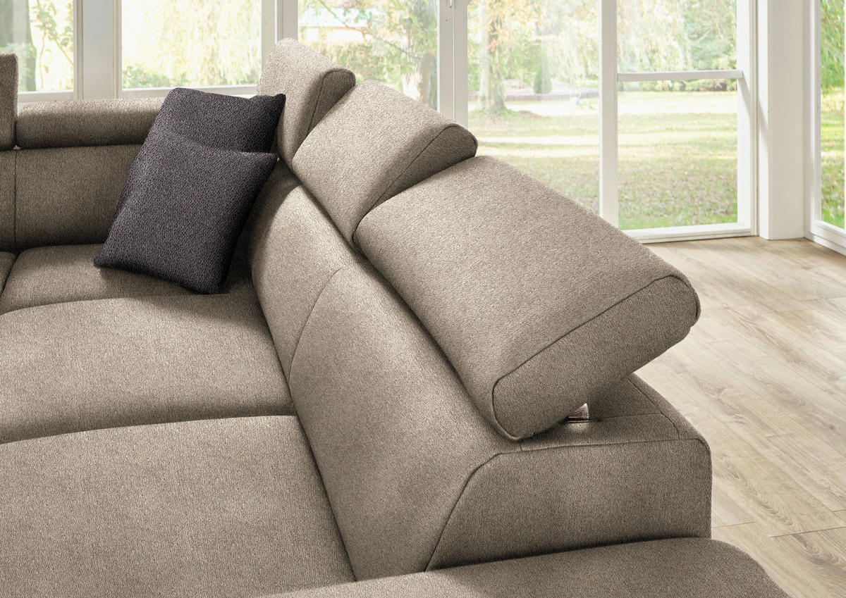 ECKSOFA in Mikrofaser Greige  - Greige/Eichefarben, Natur, Holz/Textil (273/226cm) - Beldomo System