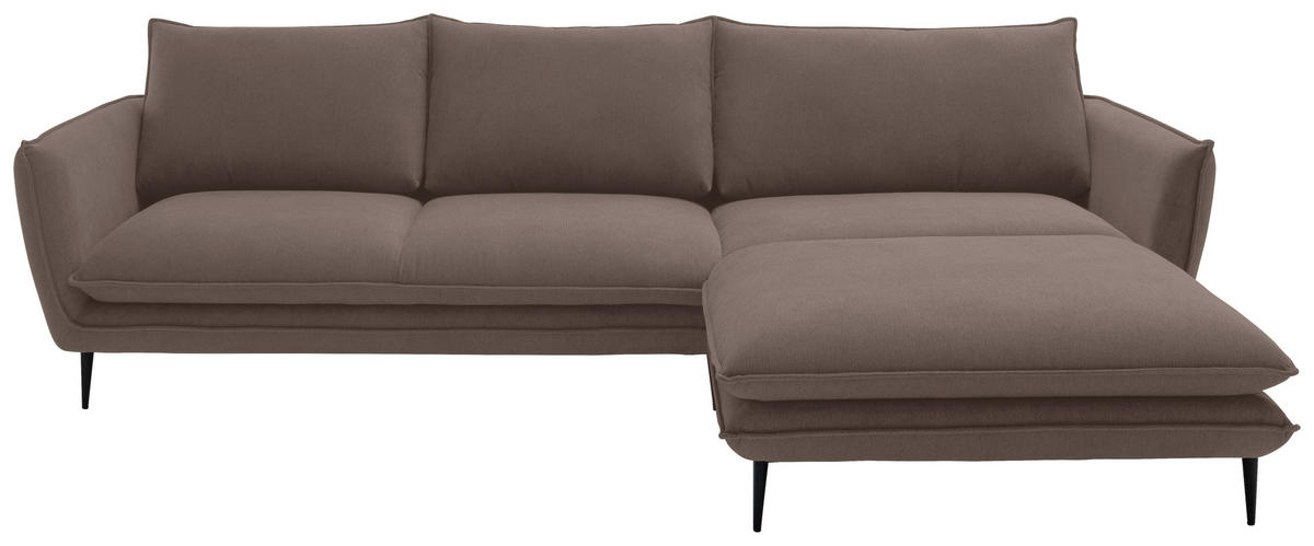 ECKSOFA Braun Webstoff  - Schwarz/Braun, KONVENTIONELL, Textil/Metall (304/196cm) - Hom`in