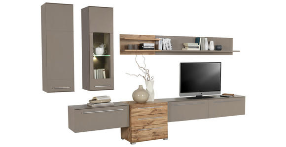 WOHNWAND in Eichefarben, Grau - Chromfarben/Eichefarben, Design, Glas/Holzwerkstoff (320/199/43cm) - Hom`in