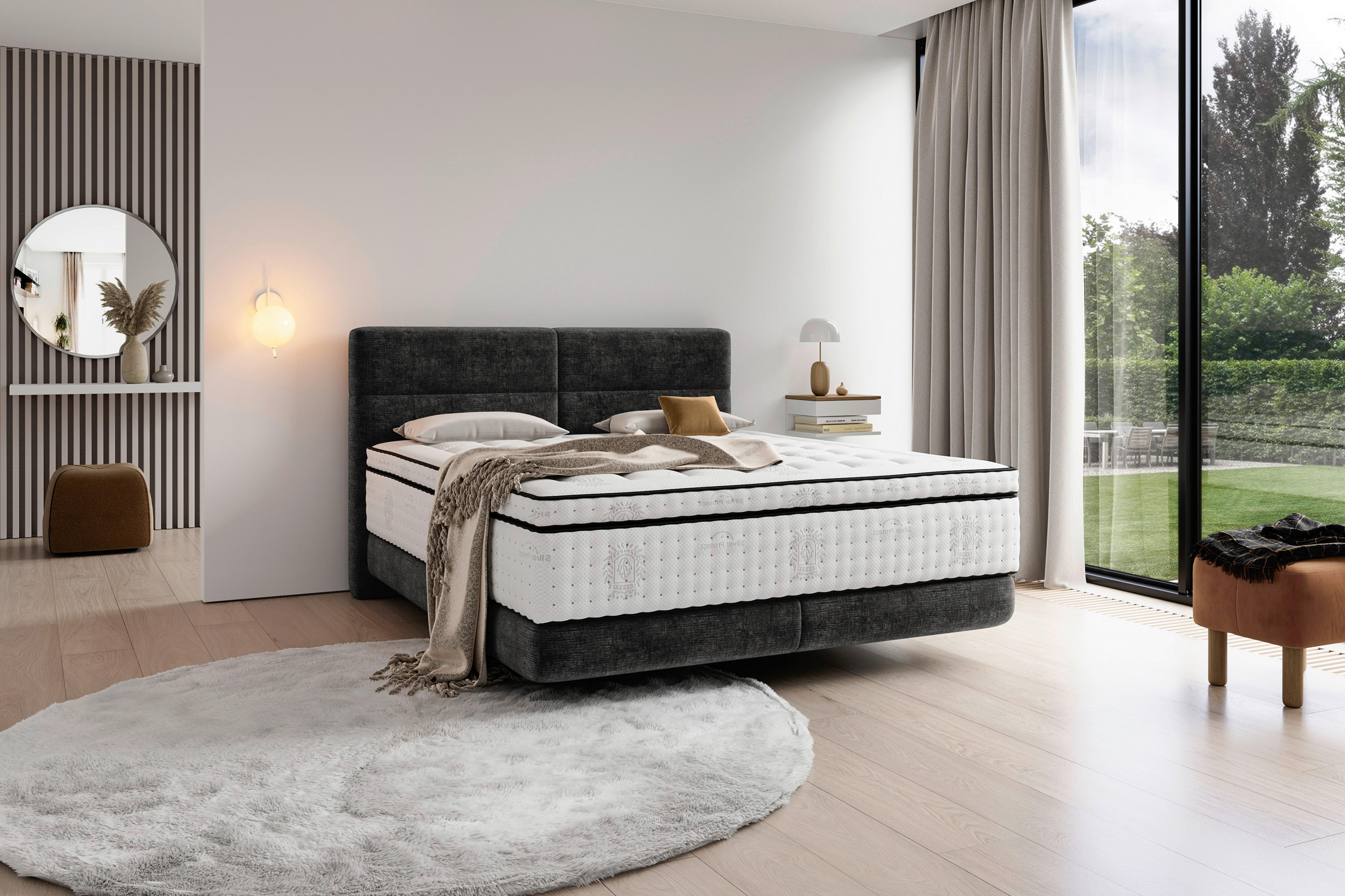 BOXSPRINGBETT 140/200 cm  in Schwarz  - Schwarz/Olivgrün, Konventionell, Holz/Textil (140/200cm) - Esposa