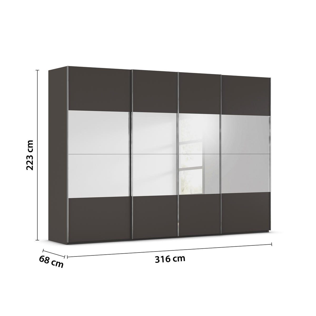 SCHWEBETÜRENSCHRANK 316/223/68 cm 4-türig Graphitfarben  - Chromfarben/Graphitfarben, Design, Glas/Holzwerkstoff (316/223/68cm) - Novel