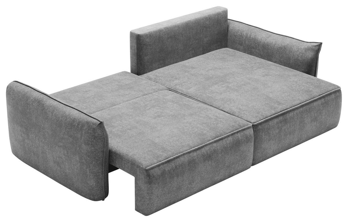 ECKSOFA Graphitfarben Struktur Rückenkissen, Bettkasten, Schlaffunktion, Rücken echt, Liegefläche im Originalstoff  - Schwarz/Graphitfarben, KONVENTIONELL, Kunststoff/Textil (266/148cm) - Milino