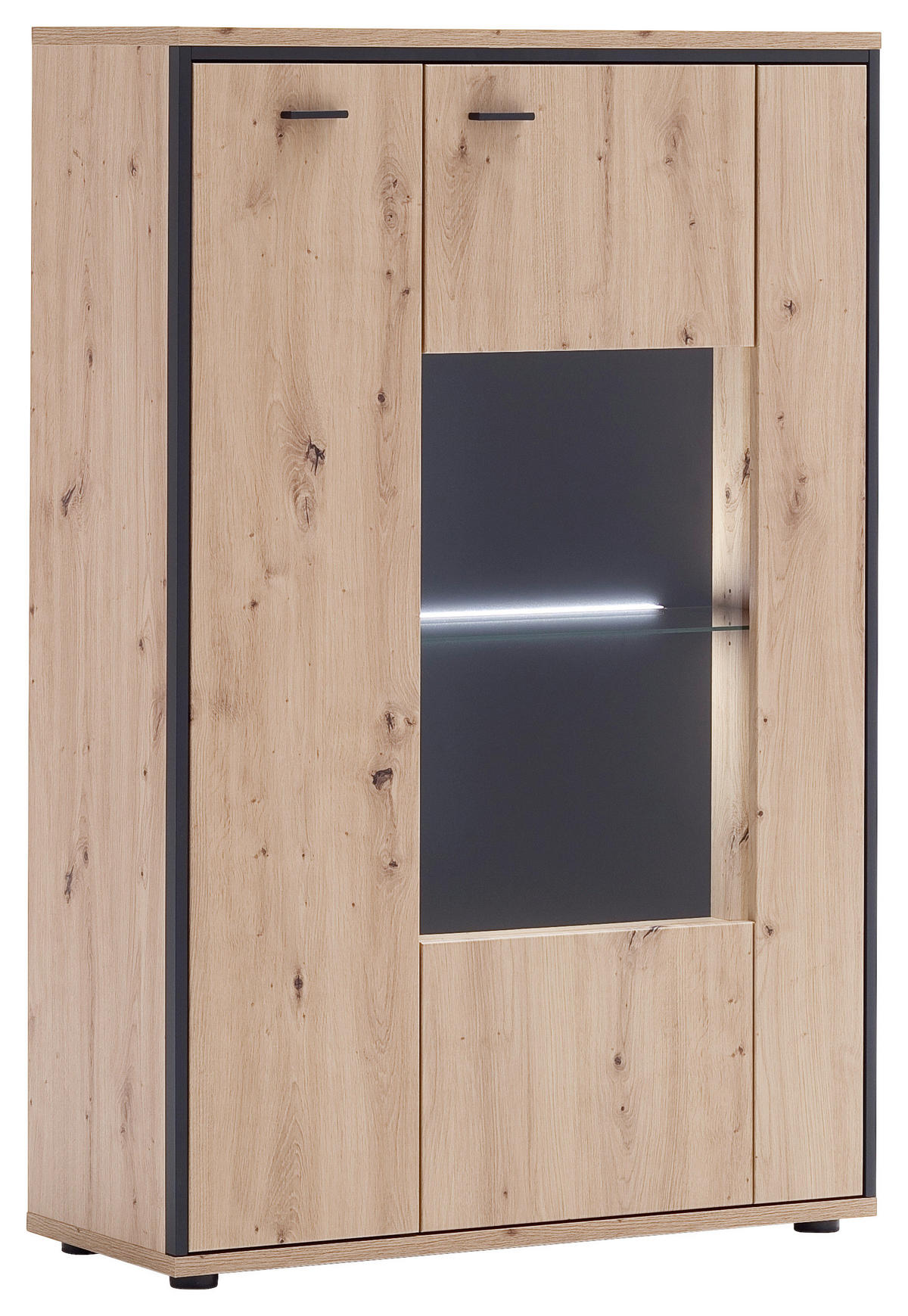 HIGHBOARD Skopje  in 93/142/38 cm  - Eichefarben/Anthrazit, Design, Glas/Holzwerkstoff (93/142/38cm) - MID.YOU