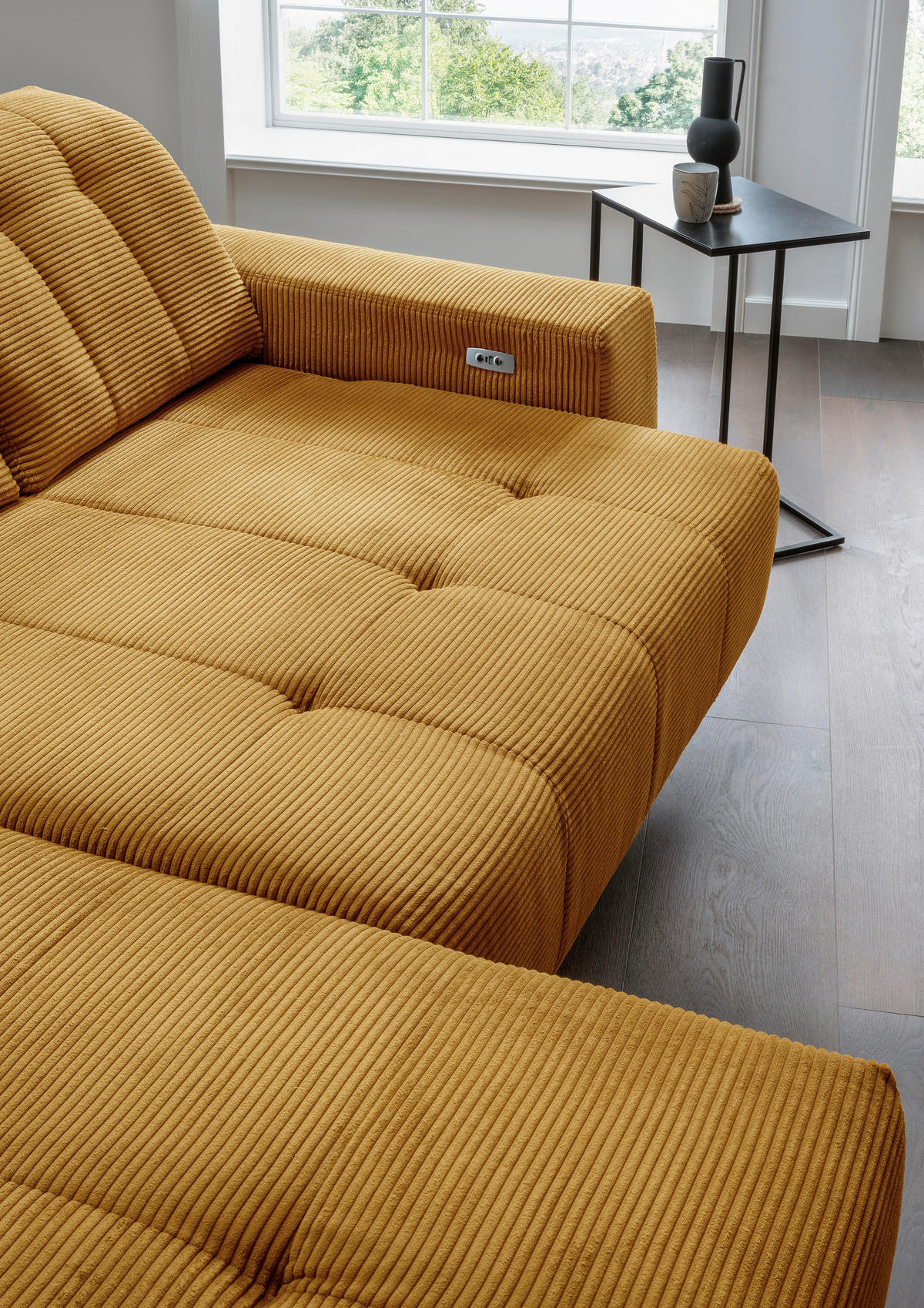 ECKSOFA in Cord Goldfarben  - Goldfarben/Schwarz, Modern, Textil/Metall (200/261cm) - Livetastic