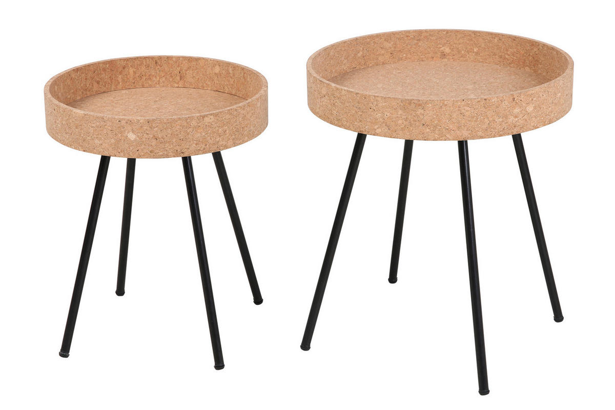 BEISTELLTISCHSET Kork rund Naturfarben, Schwarz  - Schwarz/Naturfarben, Design, Holz/Holzwerkstoff (45-38/45-38/50-45cm) - Livetastic