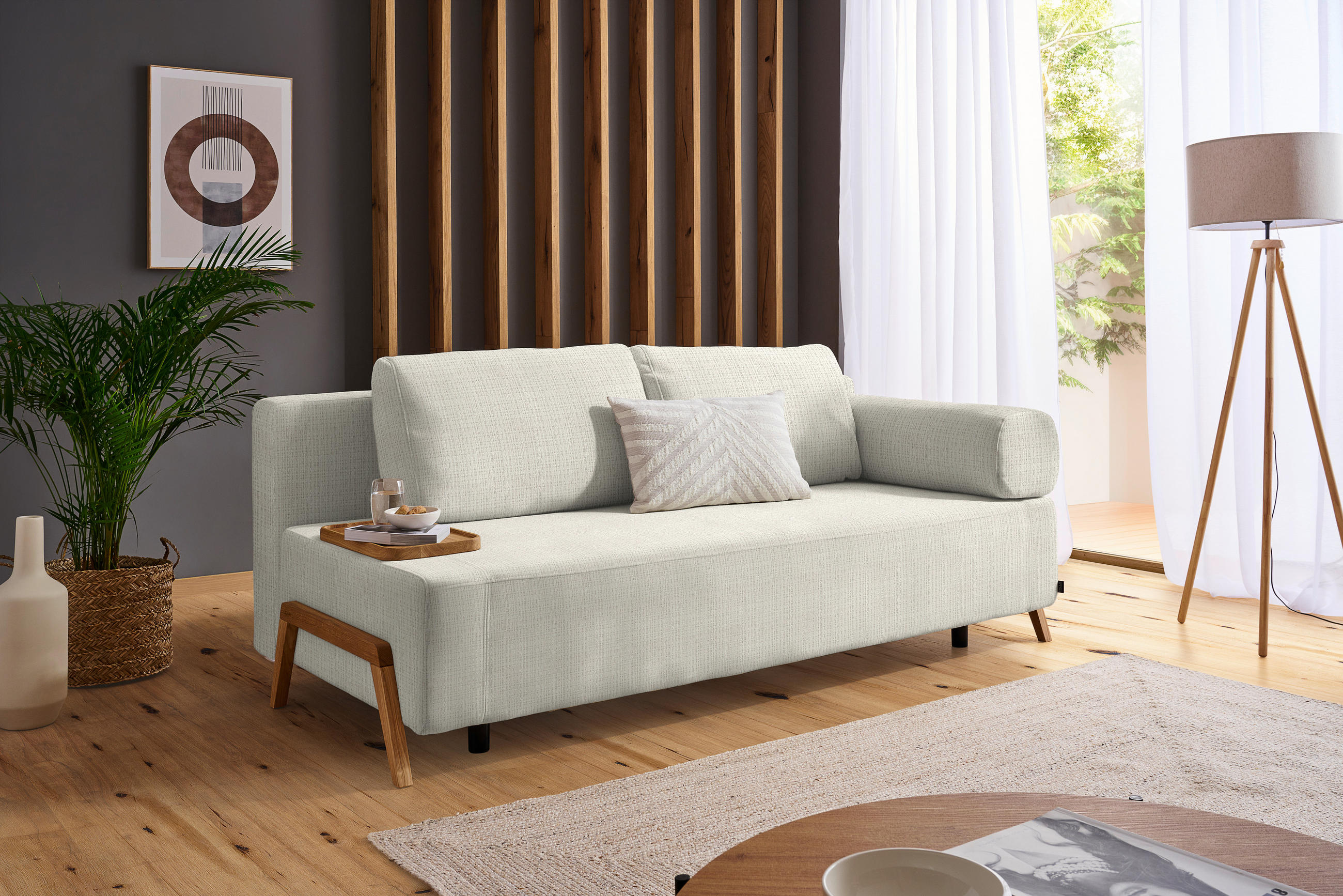SCHLAFSOFA Chenille Ecru  - Ecru/Naturfarben, Design, Holz/Textil (211/88/102cm) - Niels Andersson