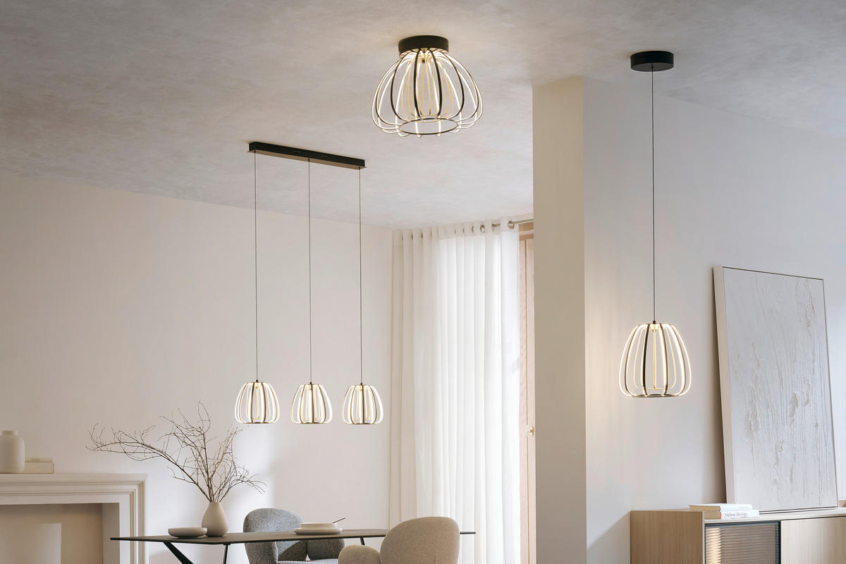 LED MENNYEZETI LÁMPA - fekete/aranyszínű, Design, műanyag/Üveg (44,5/33cm) - Novel