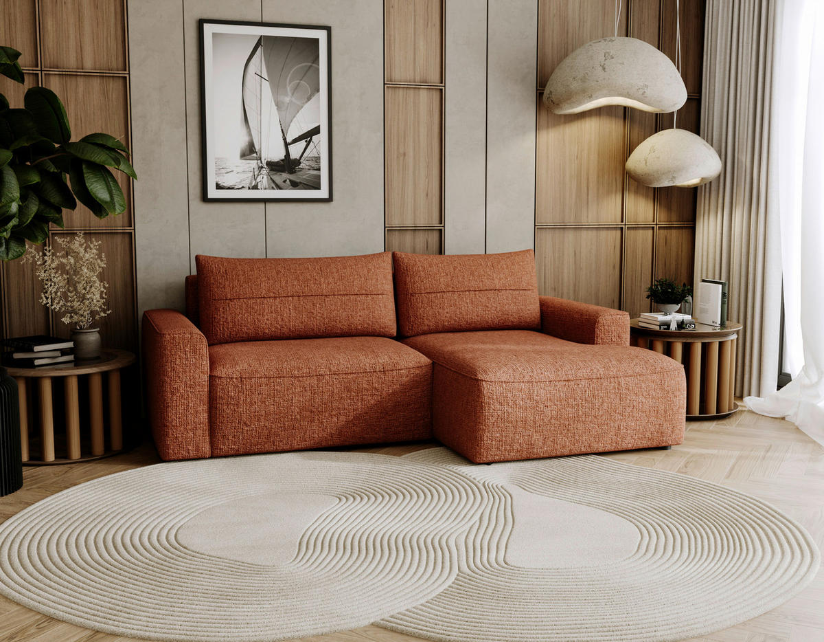 ECKSOFA in Chenille Rostfarben  - Rostfarben/Schwarz, Design, Kunststoff/Textil (233/144cm) - Livetastic
