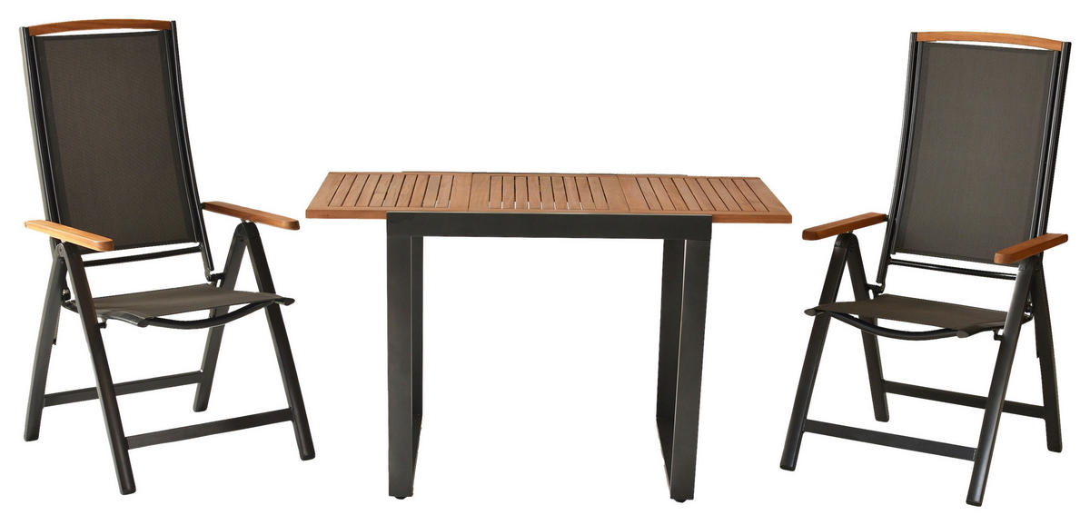 GARTENSET 3-teilig  - Graphitfarben/Akaziefarben, MODERN, Holz/Textil - Gardenson