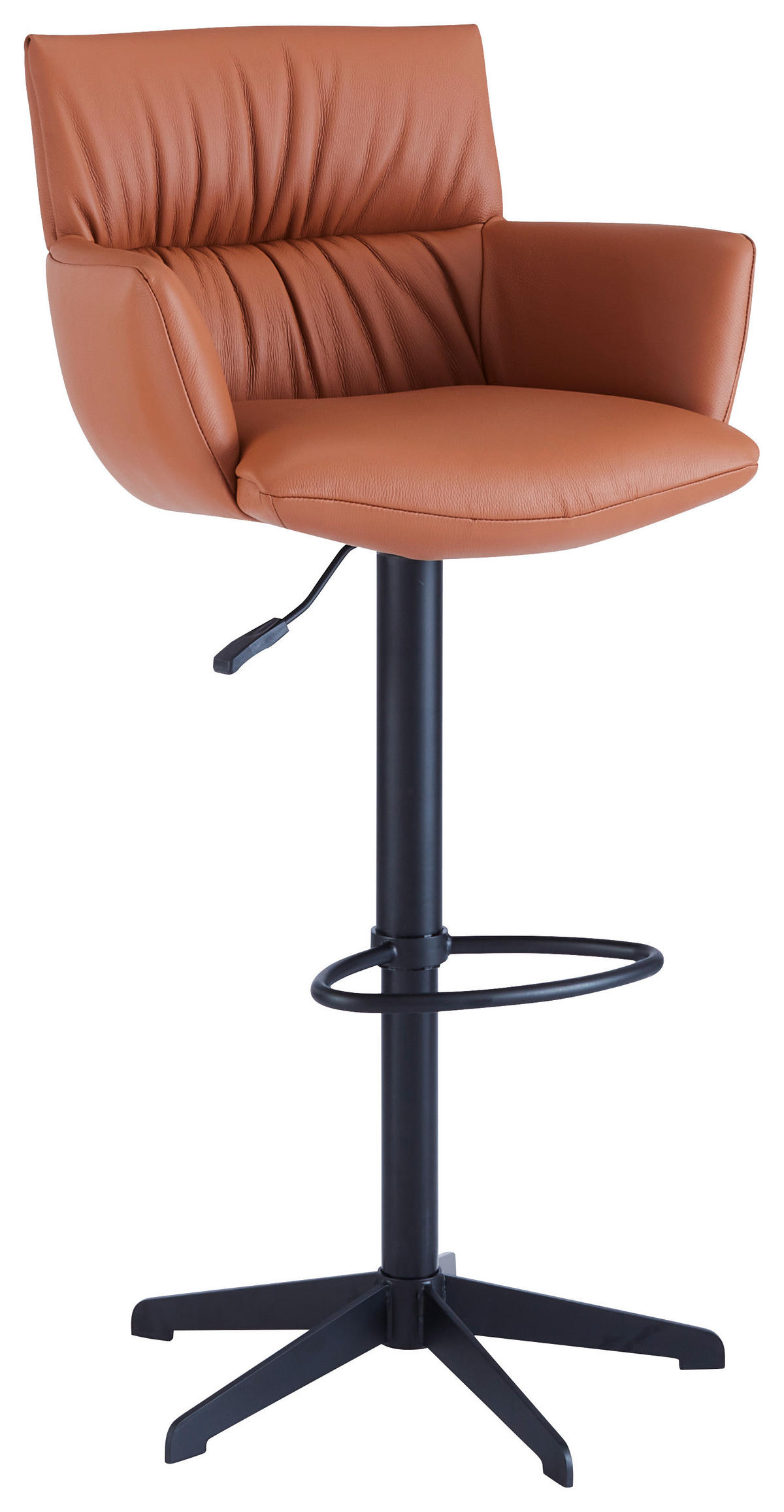 BARHOCKER Echtleder Schwarz, Rostfarben Eisen Lederauswahl, Stoffauswahl, Sitzfläche 360° drehbar, automatische Rückholfunktion  - Rostfarben/Schwarz, Design, Leder/Metall (58/88-112/58cm) - Dieter Knoll