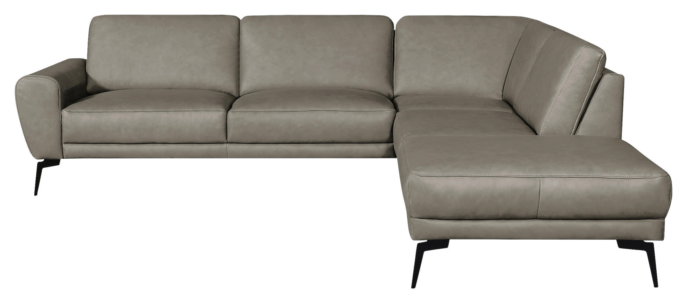 ECKSOFA in Echtleder Grau  - Schwarz/Grau, Design, Leder/Metall (273/250cm) - Livetastic