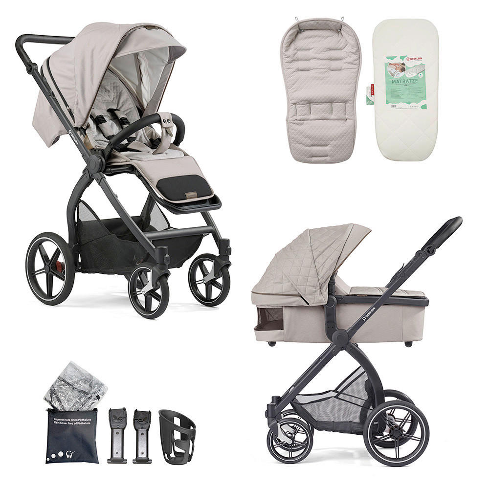 KOMBIKINDERWAGEN  FX4 Swing Set  Steingrau-Schwarz-Tabak  - Hellgrau/Schwarz, Basics, Textil (100/55/130cm) - Gesslein