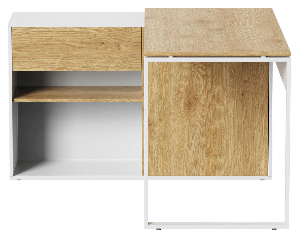 ECKSCHREIBTISCH  in Weiß, Eichefarben  - Eichefarben/Weiß, MODERN, Holzwerkstoff/Metall (140/75/118cm) - MID.YOU