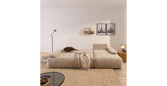 ECKSOFA Naturfarben Webstoff  inkl. Rückenkissen, Bettkasten, Schlaffunktion, Rücken echt, Armteilverstellung, Liegefläche im Originalstoff  - Schwarz/Naturfarben, KONVENTIONELL, Kunststoff/Textil (282/162cm) - Carryhome