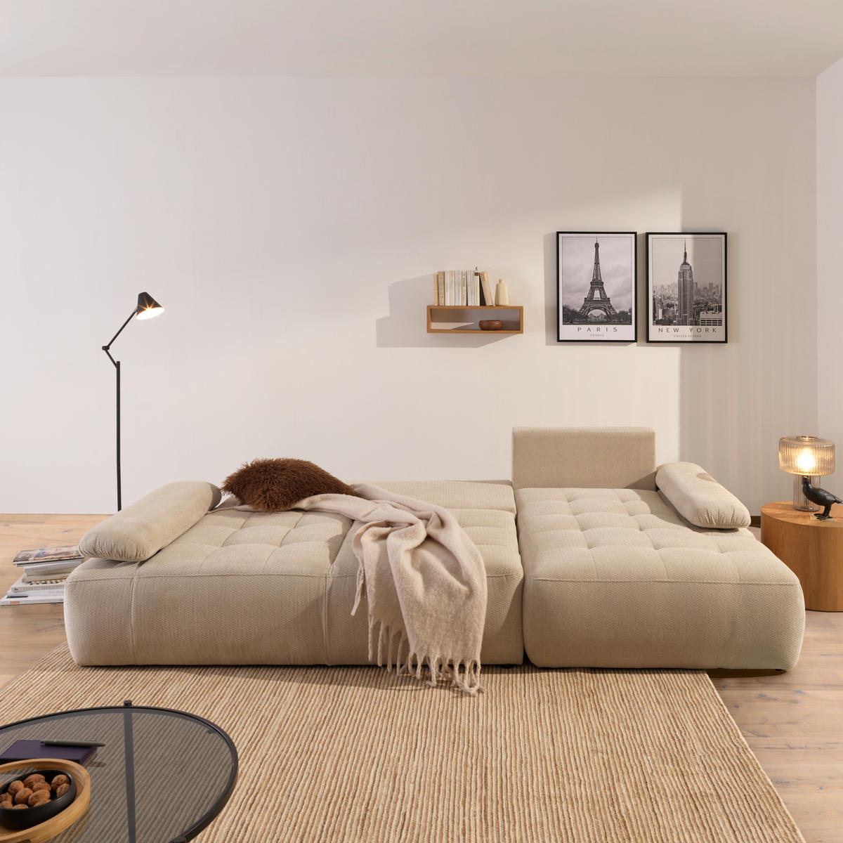 ECKSOFA Naturfarben Webstoff  - Schwarz/Naturfarben, KONVENTIONELL, Kunststoff/Textil (282/162cm) - Carryhome