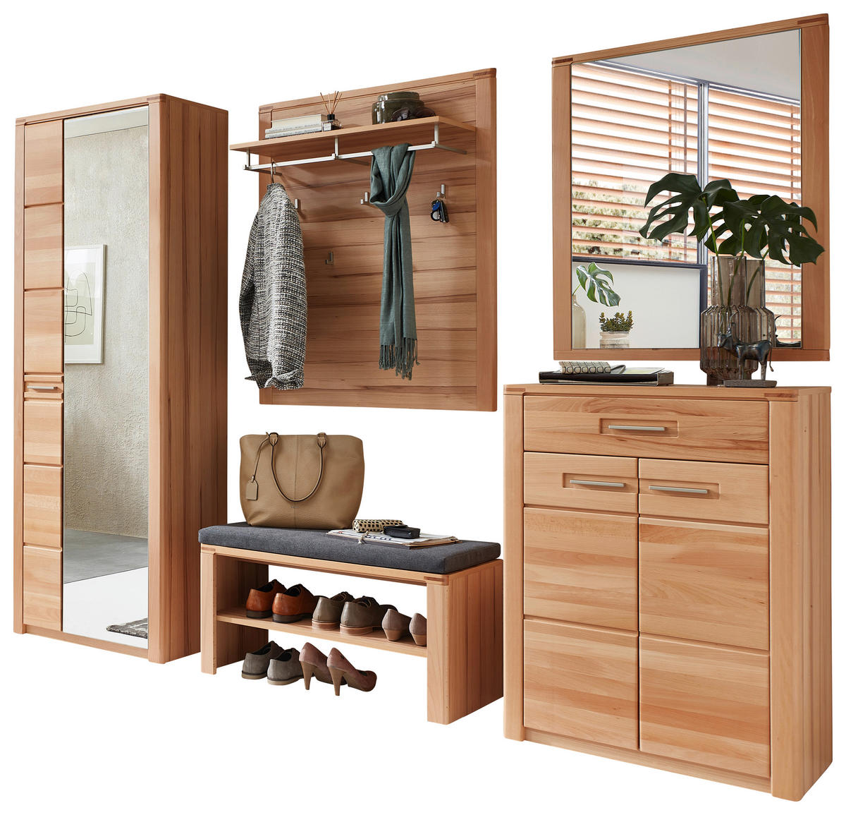 GARDEROBE 5-teilig  in 268/201/40 cm  - Buchefarben, Natur, Glas/Holzwerkstoff (268/201/40cm) - Linea Natura