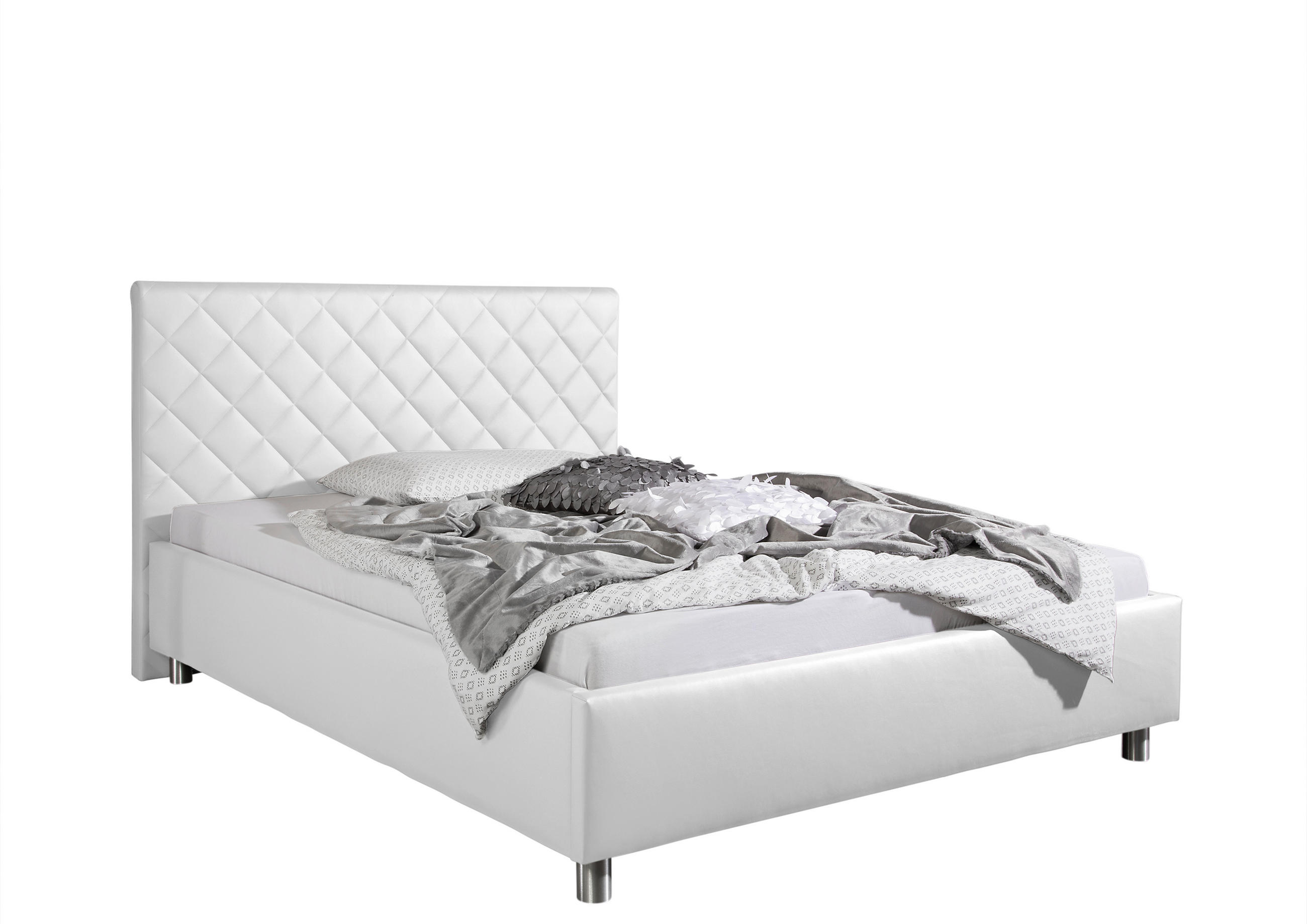 POLSTERBETT 140/200 cm,  in Weiß,  - Alufarben/Weiß, MODERN, Textil/Metall (140/200cm) - Livetastic