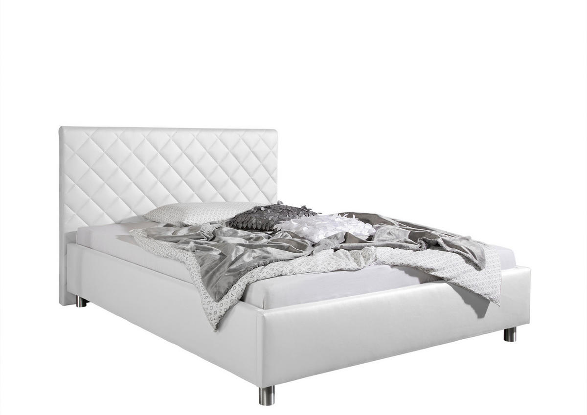 POLSTERBETT 140/200 cm,  in Weiß,  - Alufarben/Weiß, MODERN, Textil/Metall (140/200cm) - Livetastic