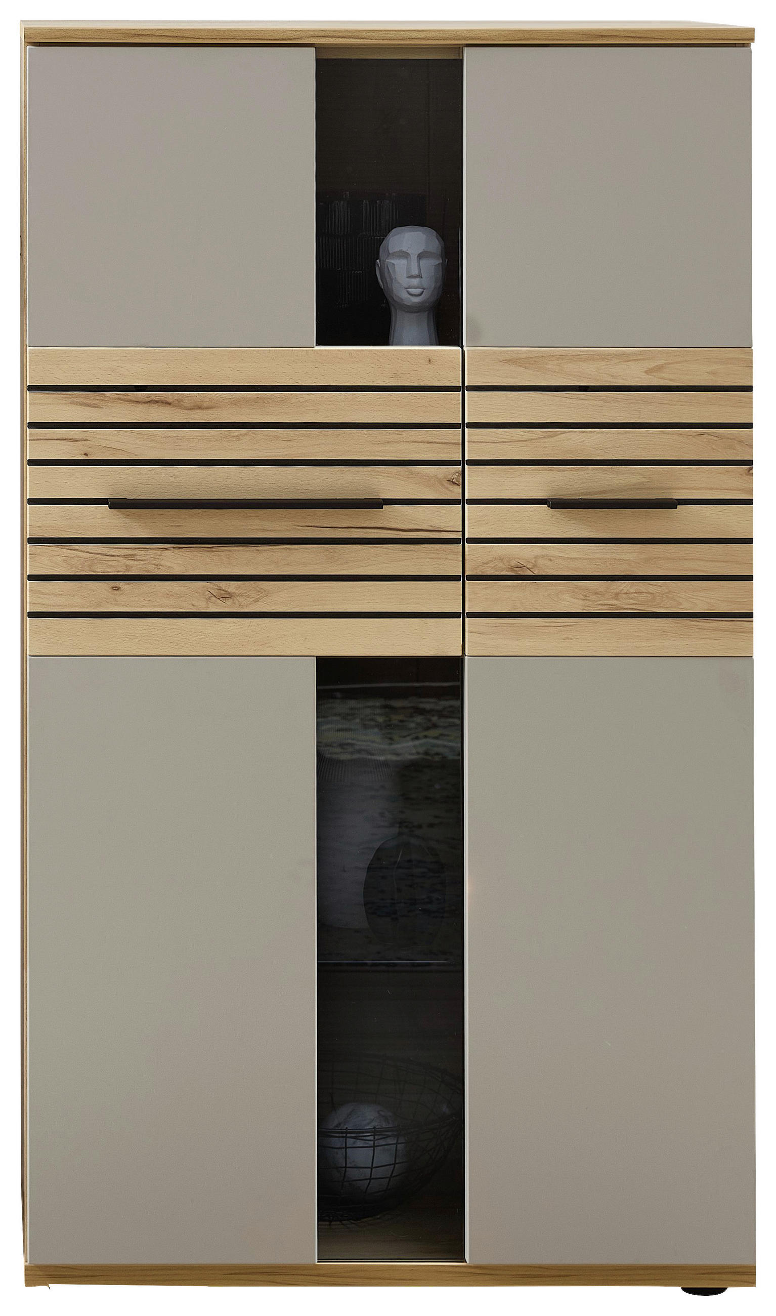 HIGHBOARD Grau, Buchefarben  90/131/40 cm  - Buchefarben/Schwarz, KONVENTIONELL, Glas/Holzwerkstoff (90/131/40cm) - Venda