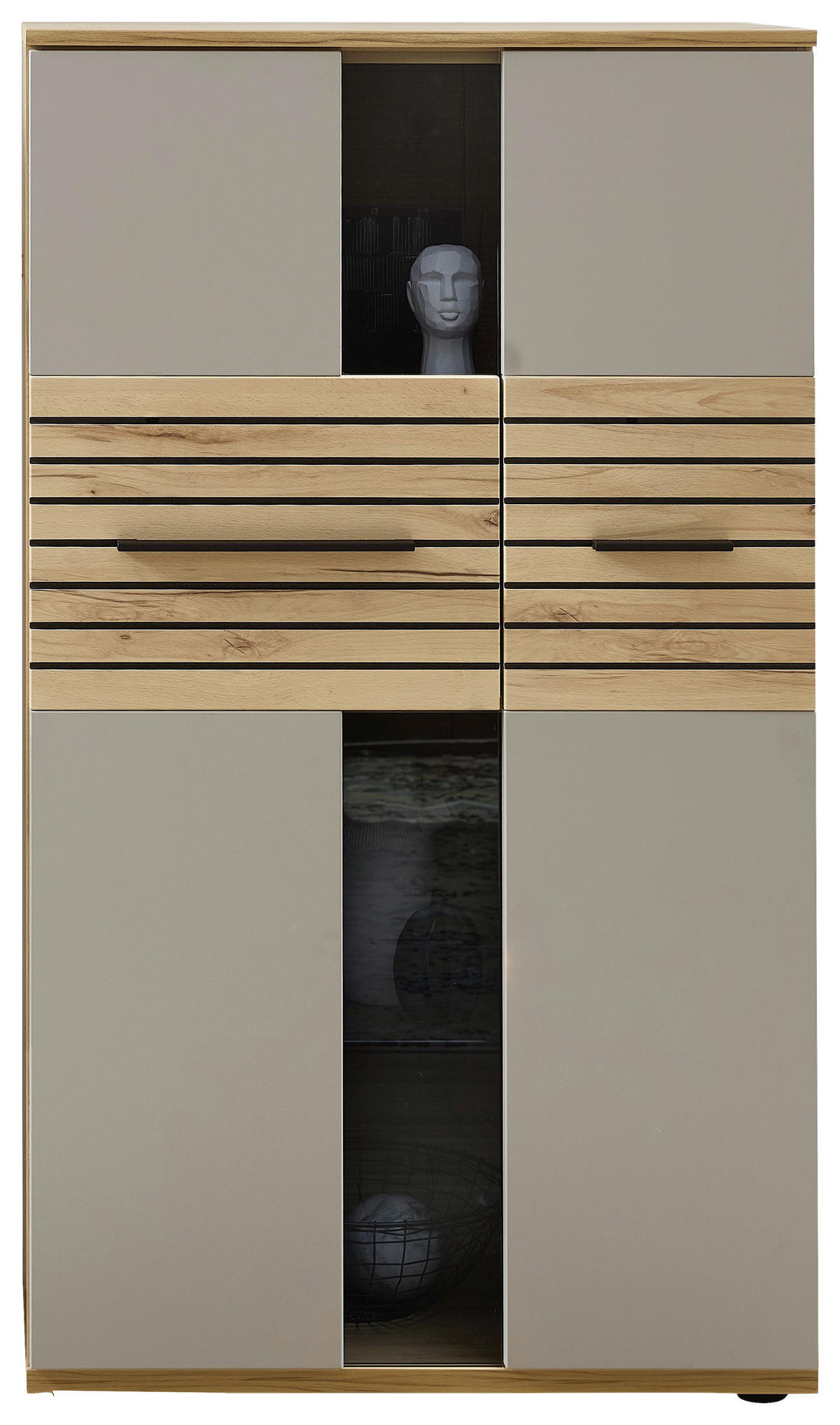 HIGHBOARD Grau, Buchefarben  90/131/40 cm  - Buchefarben/Schwarz, KONVENTIONELL, Glas/Holzwerkstoff (90/131/40cm) - Venda