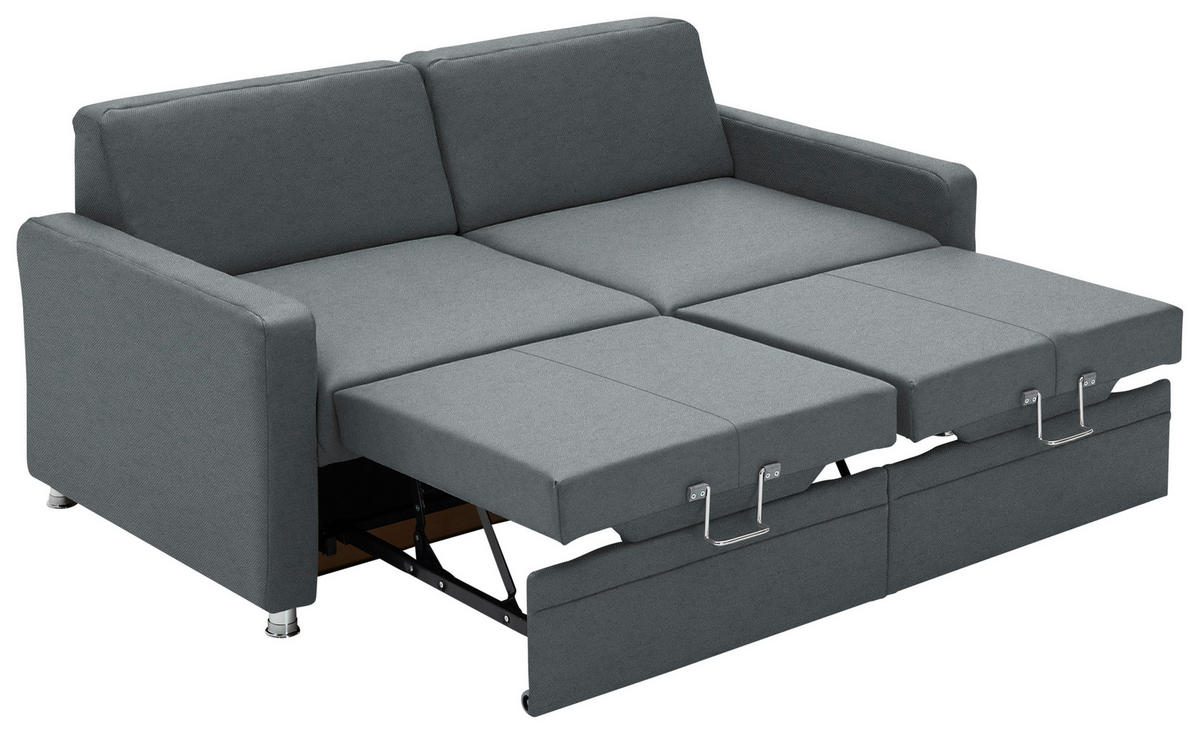 SCHLAFSOFA  in Chenille Dunkelgrau  - Chromfarben/Dunkelgrau, KONVENTIONELL, Textil/Metall (206/90/100cm) - Beldomo Style