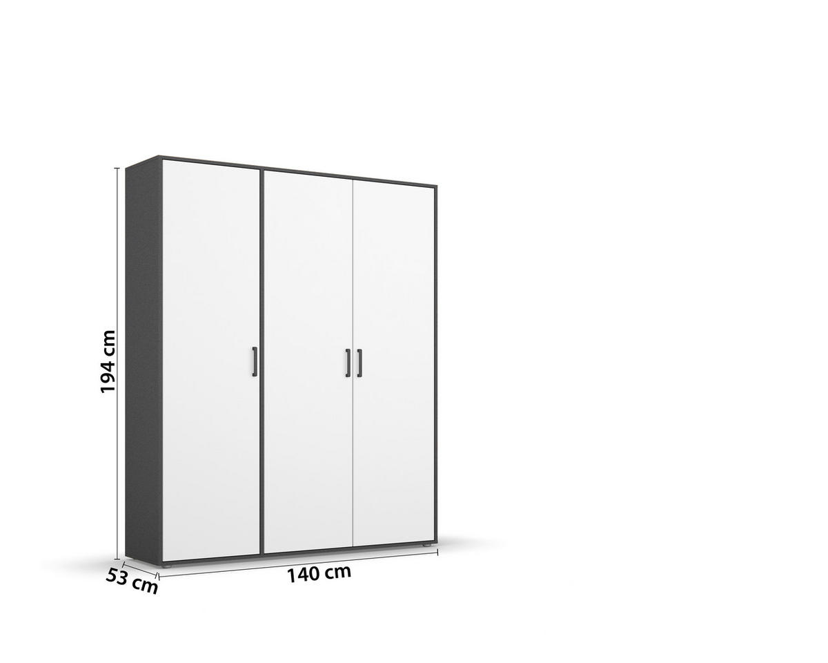DREHTÜRENSCHRANK  in Grau, Weiß  - Weiß/Grau, MODERN, Holzwerkstoff/Kunststoff (140/194/53cm) - Rauch Möbel