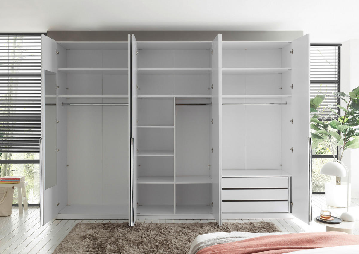 DREHTÜRENSCHRANK 302/225/58 cm,  in Weiß, Weiß Hochglanz, 6-türig  - Chromfarben/Weiß Hochglanz, Design, Holzwerkstoff/Metall (302/225/58cm) - Xora