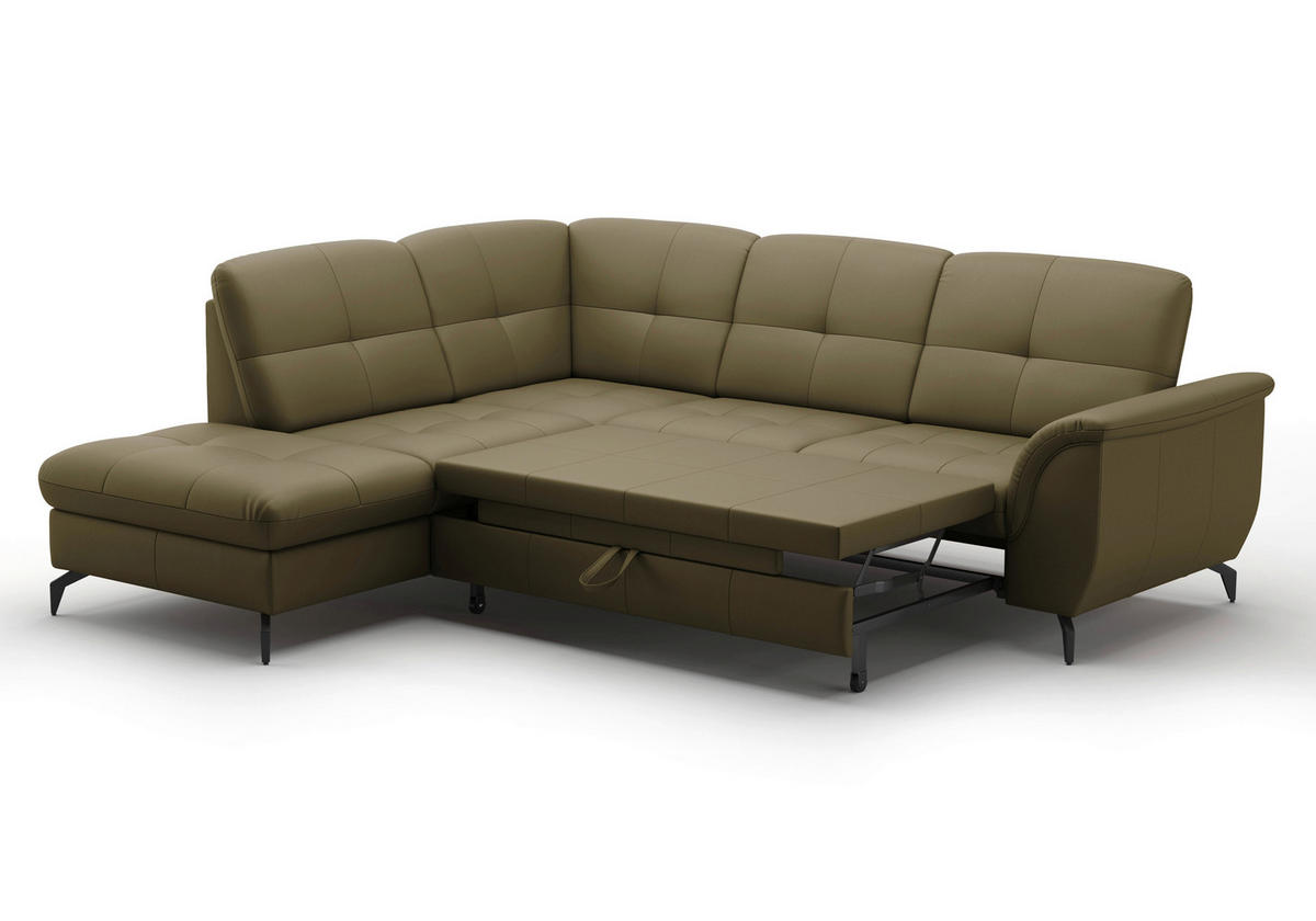 ECKSOFA ZORA E Olivgrün Echtleder  - Schwarz/Olivgrün, MODERN, Leder/Metall (212/244cm) - Sit & More