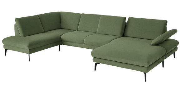 WOHNLANDSCHAFT  in Chenille, Flachgewebe Grün  - Schwarz/Grün, Design, Textil/Metall (208/344/180cm) - Dieter Knoll