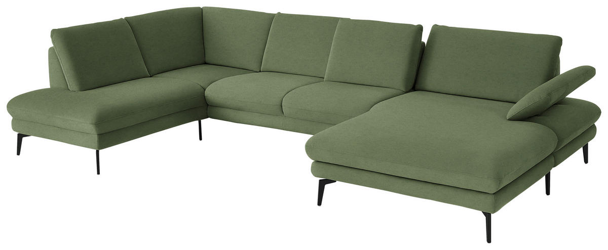 WOHNLANDSCHAFT  in Chenille, Flachgewebe Grün  - Schwarz/Grün, Design, Textil/Metall (208/344/180cm) - Dieter Knoll