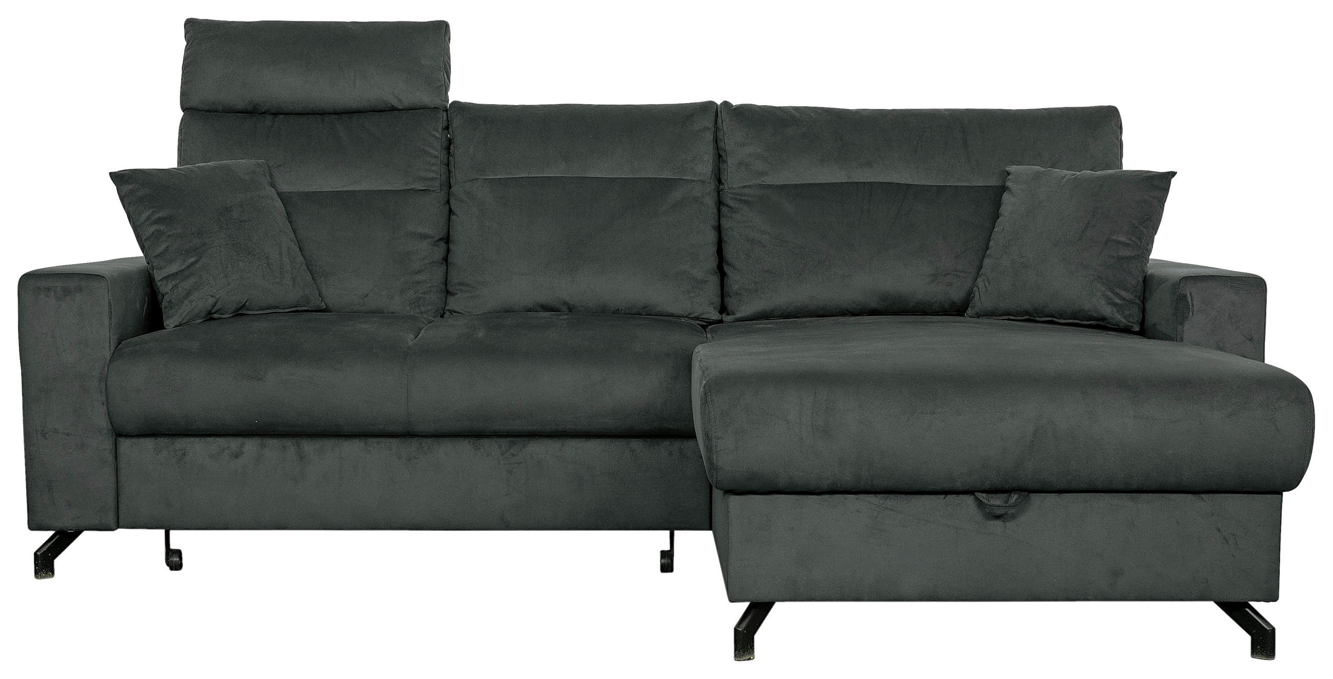 ECKSOFA Grau Velours  - Schwarz/Grau, Design, Kunststoff/Textil (232/156cm) - Livetastic